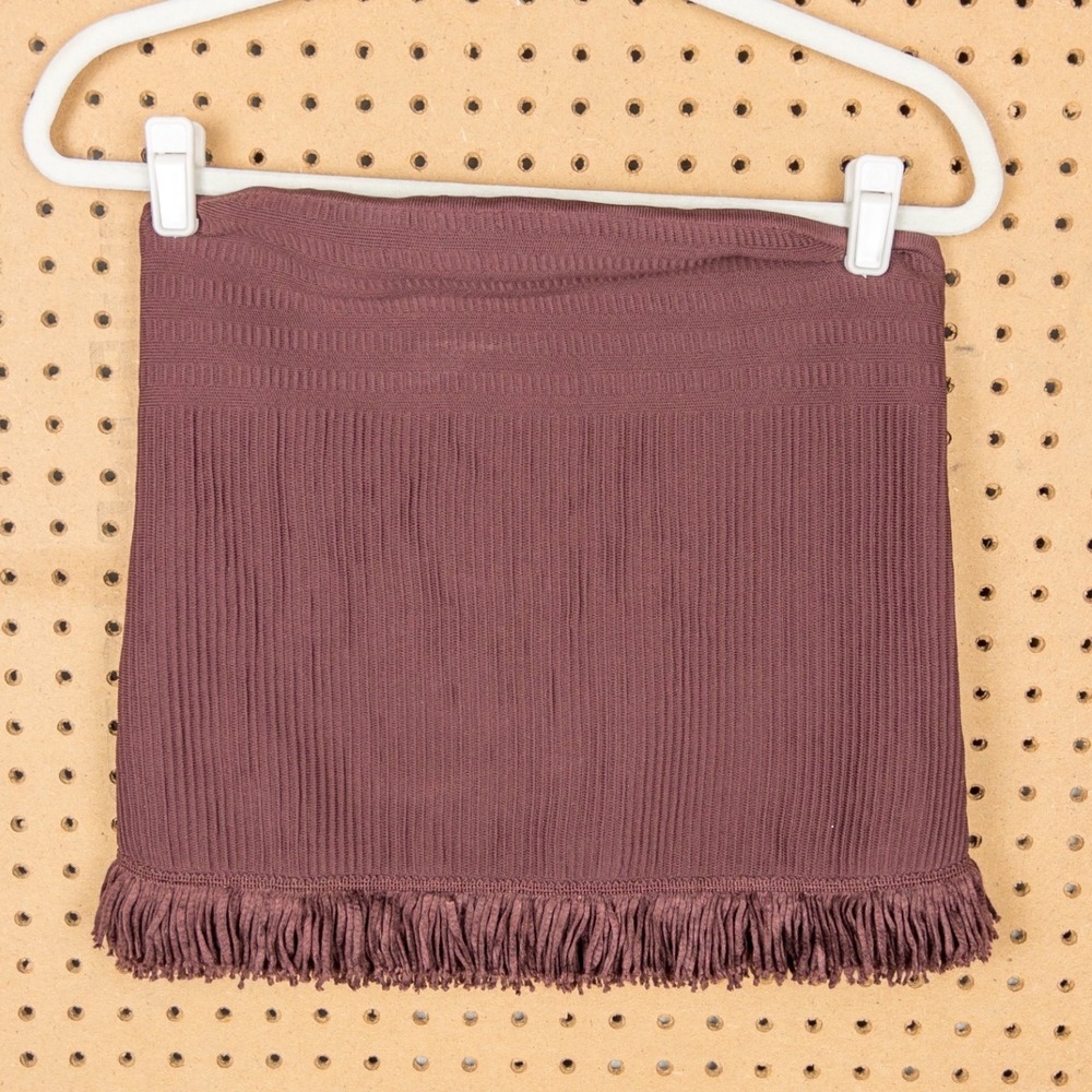 Express Brown Ribbed‎ Knit Fringe Hem Crop Tube Top Size Small Bodycon Stretch